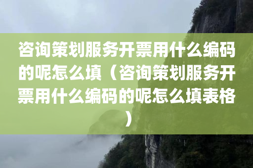 咨询策划服务开票用什么编码的呢怎么填（咨询策划服务开票用什么编码的呢怎么填表格）